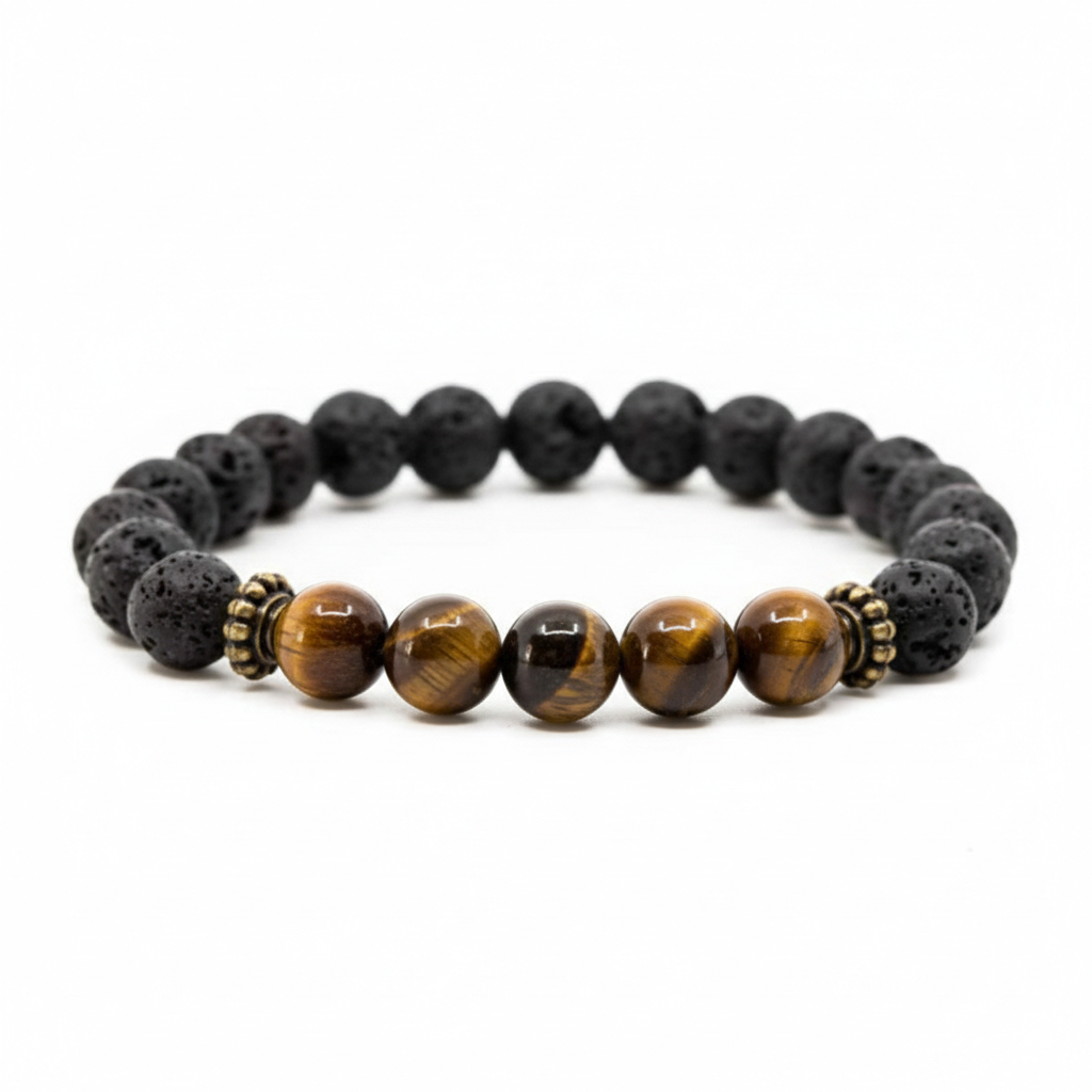 Pulseira Vulcânica com 5 Pedras-Olho de Tigre