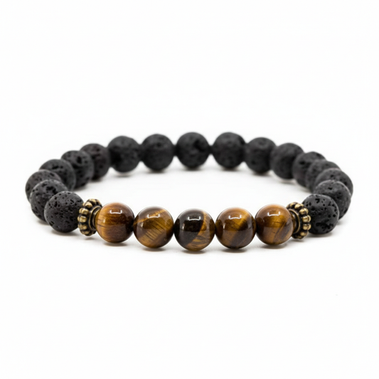 Pulseira Vulcânica com 5 Pedras-Olho de Tigre