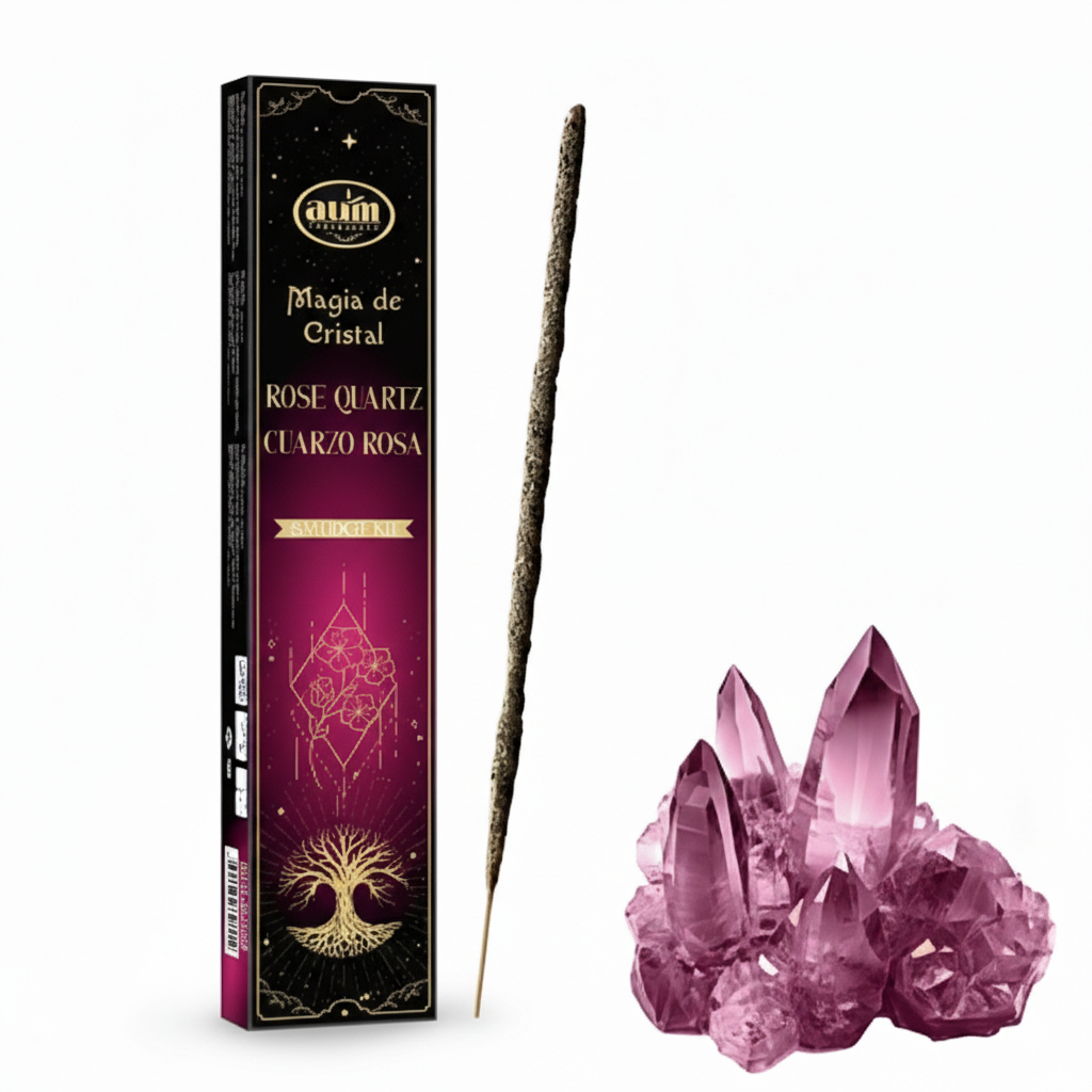 Incenso de Ervas, com Cristais Quartzo Rosa