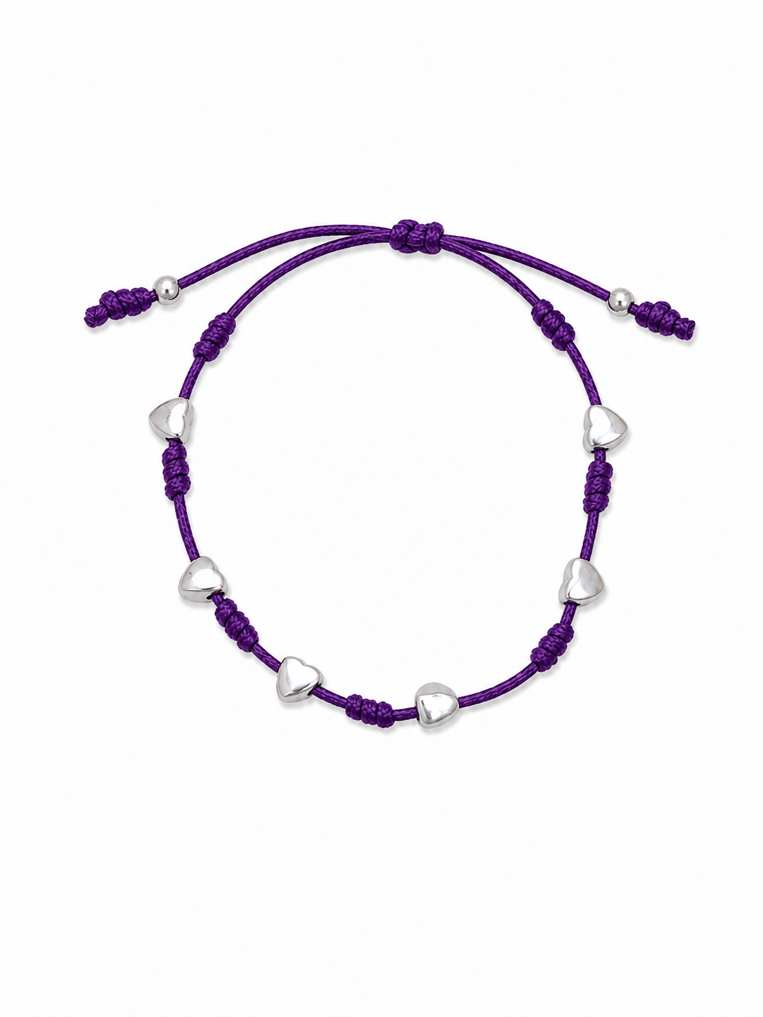 Pulseira Artesanal Roxa dos 7 Nós com Corações
