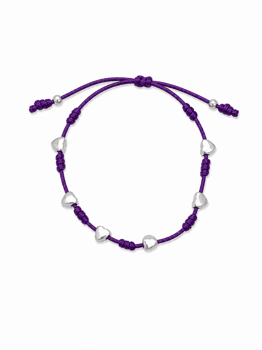 Pulseira Artesanal Roxa dos 7 Nós com Corações